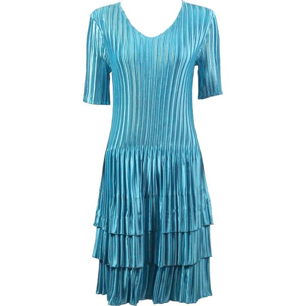 Wholesale 1554 - Satin Mini Pleat 3/4 Sleeve Dresses Solid Aqua  - 
