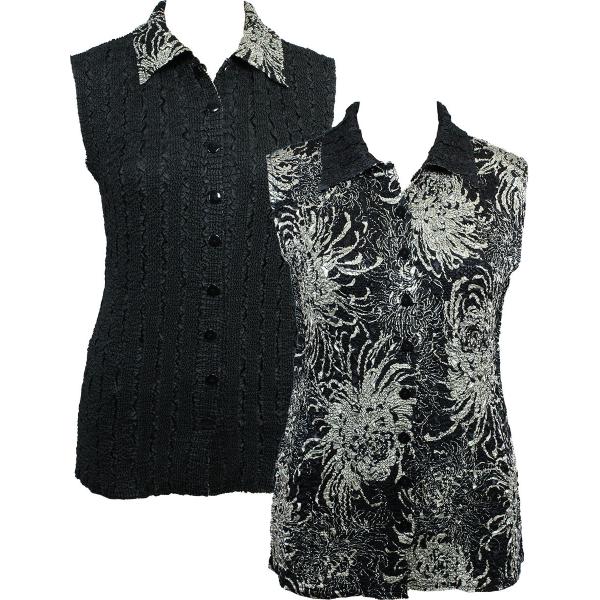 Wholesale 1732 - Reversible Magic Crush Button-Up Vests Flowers Black-Tan - One Size Fits Most