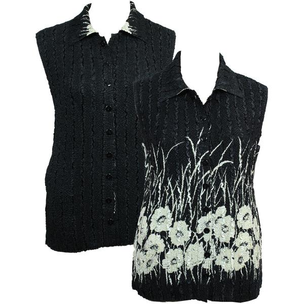 Wholesale 1732 - Reversible Magic Crush Button-Up Vests Ivory Poppies on Black - One Size Fits Most