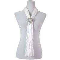 Scarves - Magnetic Heart Pendant - Jersey Knit - White