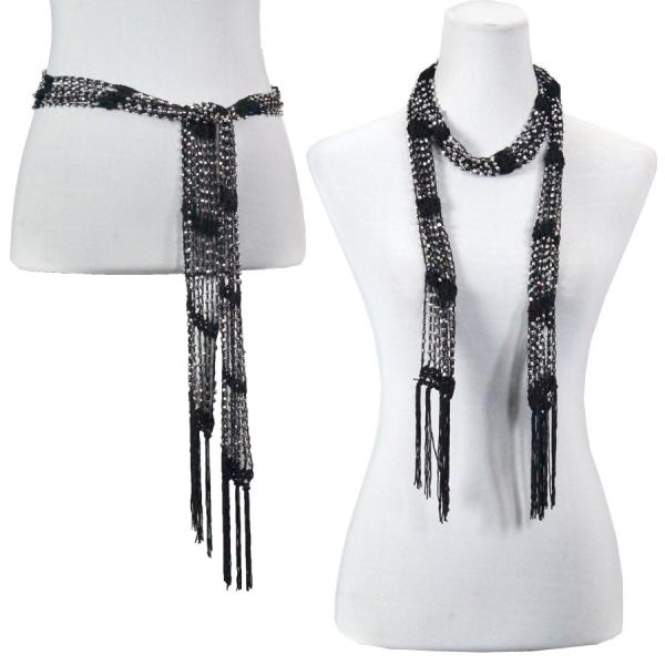 Wholesale 1755 - Shanghai Beaded Scarves/Sash Black w/ Silver Beads (6) Shanghai Beaded Scarf/Sash  Missing - 