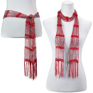 1755 - Shanghai Beaded Scarves/Sash Red w/ Silver Beads (1) - 