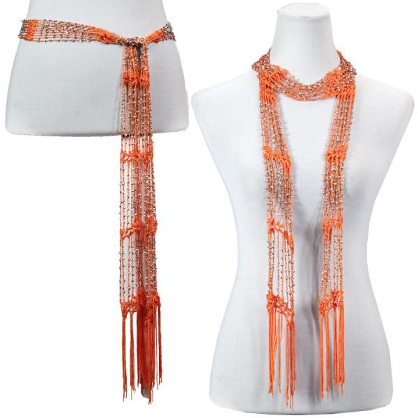 Wholesale 1755 - Shanghai Beaded Scarves/Sash Orange Coral w/ Silver Beads - 