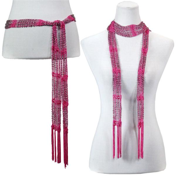 Wholesale 1755 - Shanghai Beaded Scarves/Sash Magenta w/ Silver Beads - 