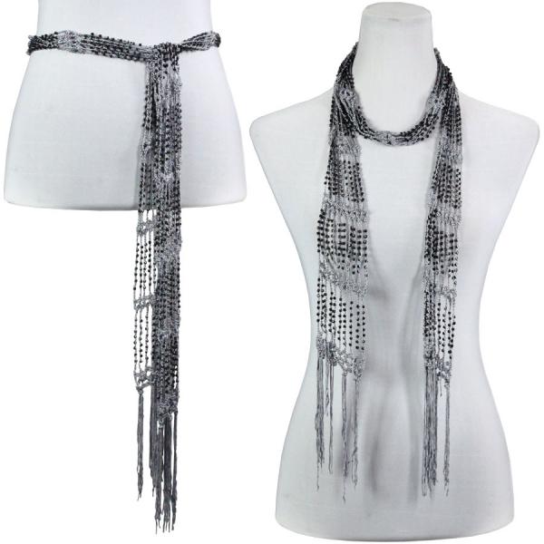 Wholesale 1755 - Shanghai Beaded Scarves/Sash Charcoal w/ Black Beads - 