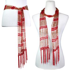 1755 - Shanghai Beaded Scarves/Sash Red w/ Gold Beads Shanghai Beaded Scarf/Sash - 