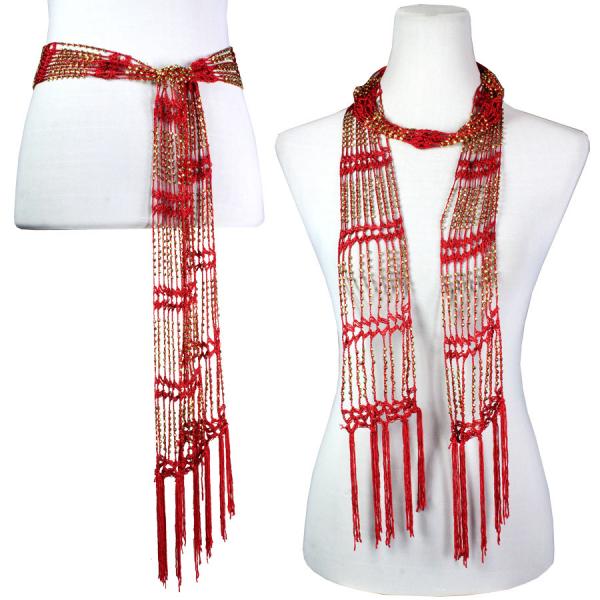 Wholesale 1755 - Shanghai Beaded Scarves/Sash Red w/ Gold Beads Shanghai Beaded Scarf/Sash - 