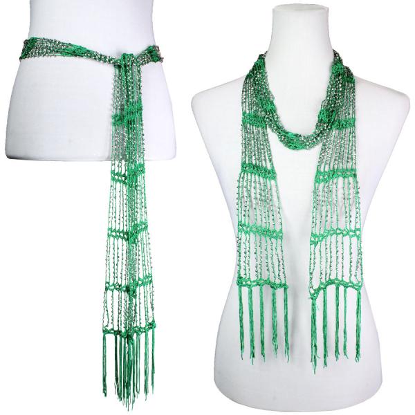 Wholesale 1755 - Shanghai Beaded Scarves/Sash Kelly Green w/ Silver Beads - 