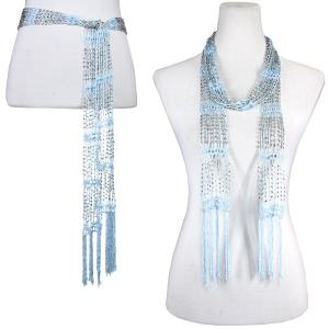 1755 - Shanghai Beaded Scarves/Sash Light Blue w/ Silver Beads - 