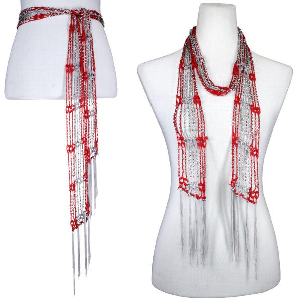 Wholesale 1755 - Shanghai Beaded Scarves/Sash Scarlet-Grey w/ Silver Beads - 