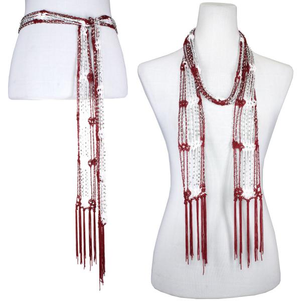 Wholesale 1755 - Shanghai Beaded Scarves/Sash Crimson-White w/ Silver Beads Shanghai Beaded Scarf/Sash - 