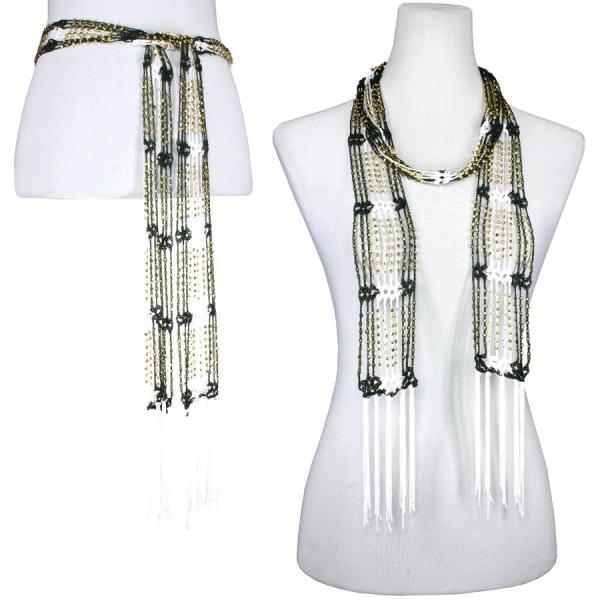 Wholesale 1755 - Shanghai Beaded Scarves/Sash Deep Green-White w/ Gold Beads - 