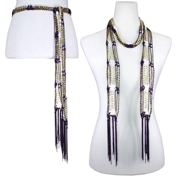 Wholesale 1755 - Shanghai Beaded Scarves/Sash Deep Plum-White w/ Gold Beads - 