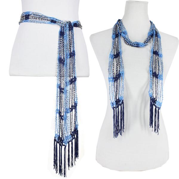 Wholesale 1755 - Shanghai Beaded Scarves/Sash Powder Blue-Navy w/ Silver Beads - 
