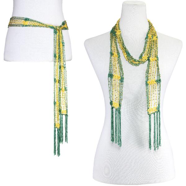 Wholesale 1755 - Shanghai Beaded Scarves/Sash Kelly Green-Bright Gold w/ Gold Beads - 