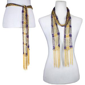 1755 - Shanghai Beaded Scarves/Sash Purple-Gold w/ Gold Beads - 