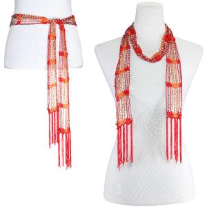 1755 - Shanghai Beaded Scarves/Sash Red-Orange w/ Silver Beads - 