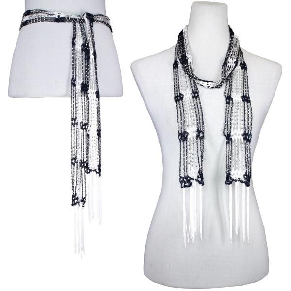 Wholesale 1755 - Shanghai Beaded Scarves/Sash Navy-White w/ Silver Beads - 