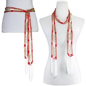 1755 - Shanghai Beaded Scarves/Sash Red-White w/ Gold Beads Shanghai Beaded Scarf/Sash - 