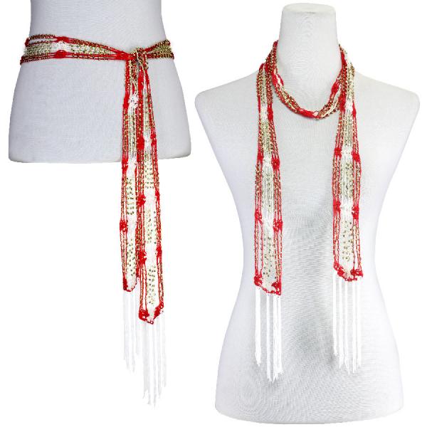 Wholesale 1755 - Shanghai Beaded Scarves/Sash Red-White w/ Gold Beads Shanghai Beaded Scarf/Sash - 