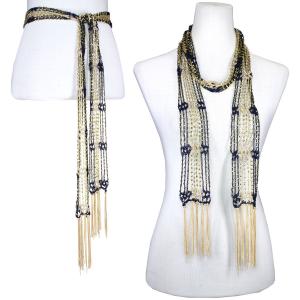 1755 - Shanghai Beaded Scarves/Sash Navy-Antique Gold w/ Gold Beads - 