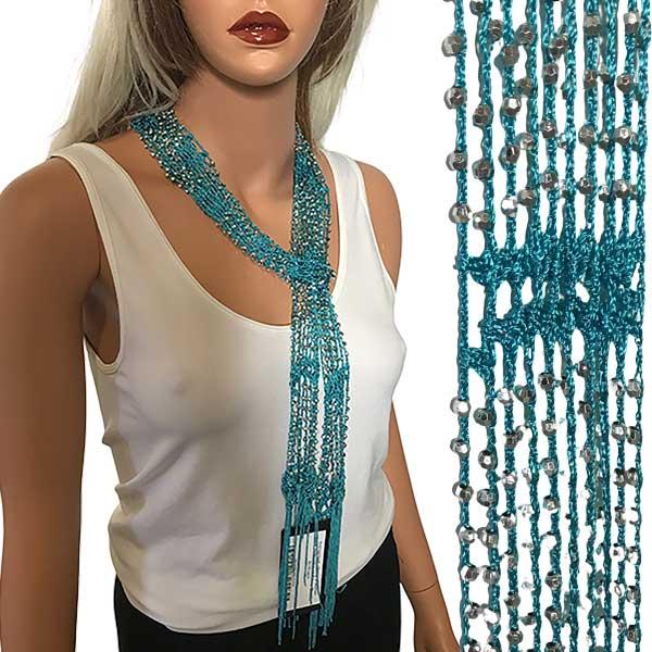 Wholesale 1755 - Shanghai Beaded Scarves/Sash Dark Turquoise w/ Silver Beads Shanghai Beaded Scarf/Sash - 