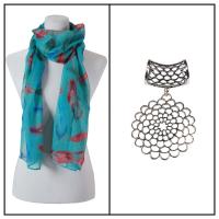 Scarves - Feathers 3130 w/ Pendant - Green w/ Pendant #036