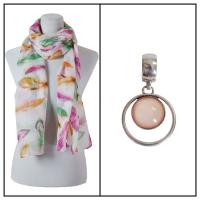 Scarves - Feathers 3130 w/ Pendant - White w/ Pendant #390