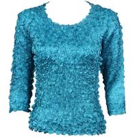 Satin Origami Petal Shirts - 3/4 Sleeve w/ Sequins - Teal