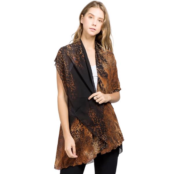 Wholesale 1789  - Chiffon Scarf Vest/Cape (Style 1) #0011 Leopard - Camel - One Size