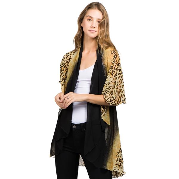 Wholesale 1789  - Chiffon Scarf Vest/Cape (Style 1) #0009 Cheetah - Gold w/ Glitter - One Size