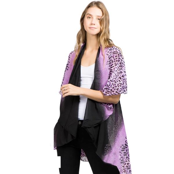 Wholesale 1789  - Chiffon Scarf Vest/Cape (Style 1) #0009 Cheetah - Purple w/ Glitter - One Size