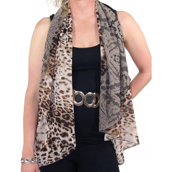 Wholesale 1789  - Chiffon Scarf Vest/Cape (Style 1) #0018 Leopard & Lace - Brown - One Size
