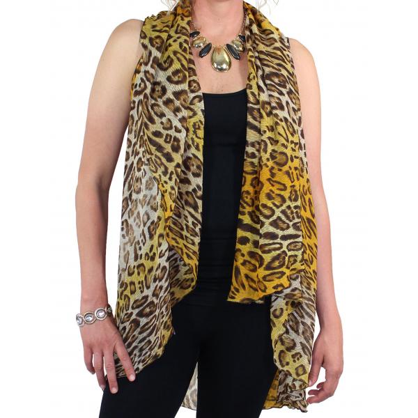 Wholesale 1789  - Chiffon Scarf Vest/Cape (Style 1) #0022 Multi Cheetah - Gold * - One Size