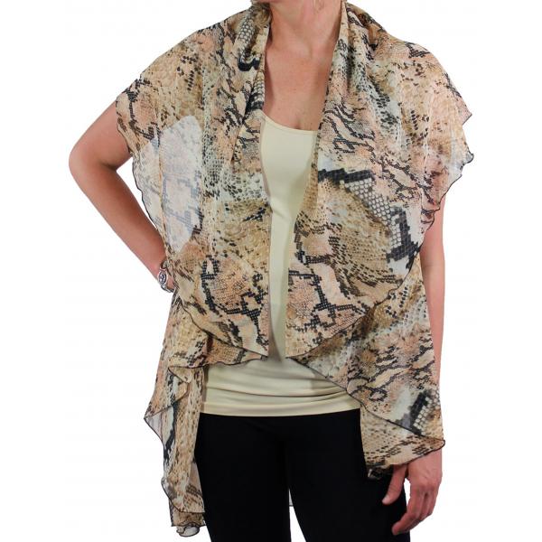 Wholesale 1789  - Chiffon Scarf Vest/Cape (Style 1) #0024 Snake - Camel - One Size