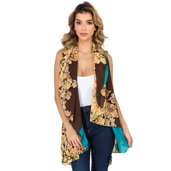 Wholesale 1789  - Chiffon Scarf Vest/Cape (Style 1) #0230 Brown-Turquoise  - One Size
