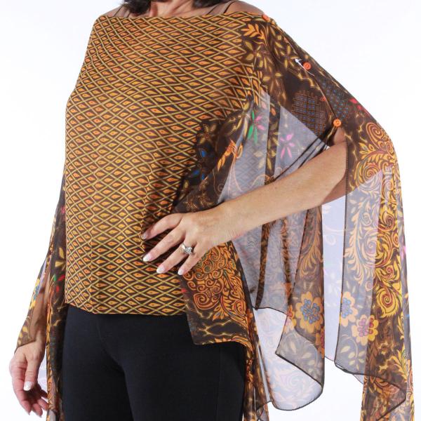 Wholesale 1799 - Silky Six Button Poncho/Cape #506 Brown (Peacock Abstract) MB - 