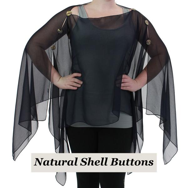 Wholesale 1799 - Silky Six Button Poncho/Cape SBK - Shell Button<br>
Solid Black - 