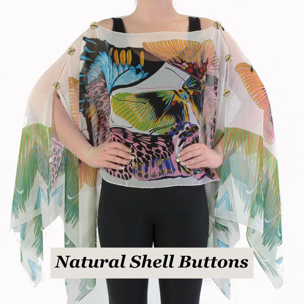 Wholesale 1799 - Silky Six Button Poncho/Cape 714WT - Shell Buttons <br> White-Multi (Big Butterfly) - 