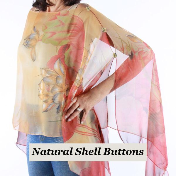 Wholesale 1799 - Silky Six Button Poncho/Cape 130RG - Shell Buttons<br>Red-Gold Lotus - 