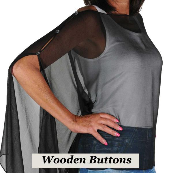 Wholesale 1799 - Silky Six Button Poncho/Cape SBK - Wooden Buttons<br> Solid Black - 