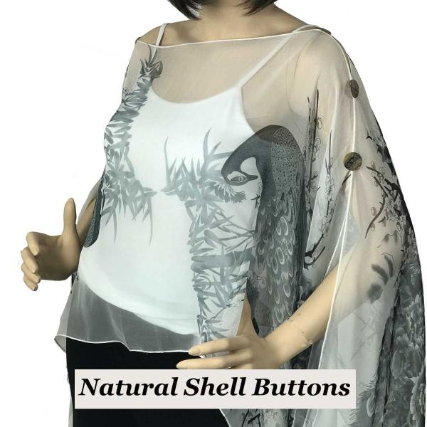 Wholesale 1799 - Silky Six Button Poncho/Cape Natural Shell Buttons #115 White-Black (Peacock) - 