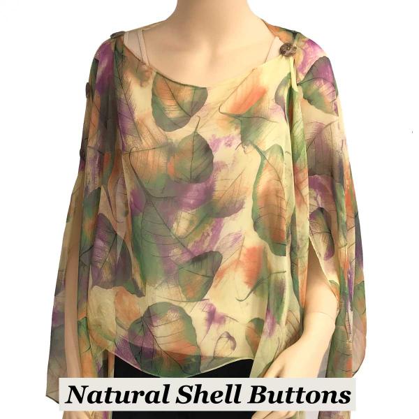 Wholesale 1799 - Silky Six Button Poncho/Cape 129GN - Shell Buttons <br>Green (Leaves) - 