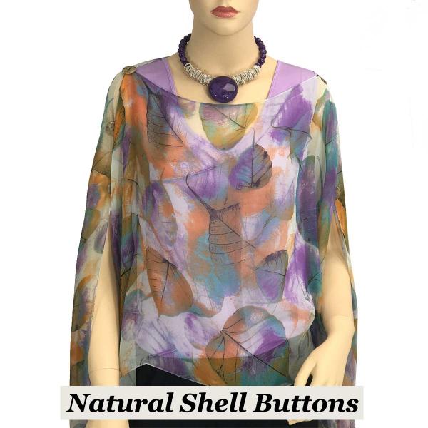 Wholesale 1799 - Silky Six Button Poncho/Cape 129TE - Shell Buttons<br>Teal Leaves - 