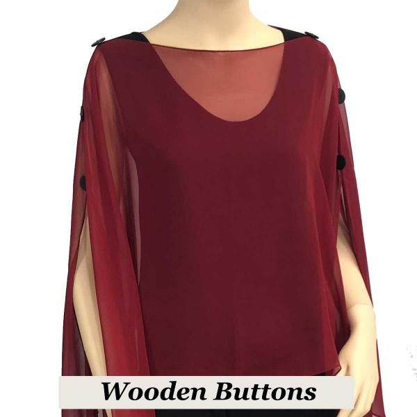 Wholesale 1799 - Silky Six Button Poncho/Cape SBU - Wooden Buttons<br> Solid Burgundy - 