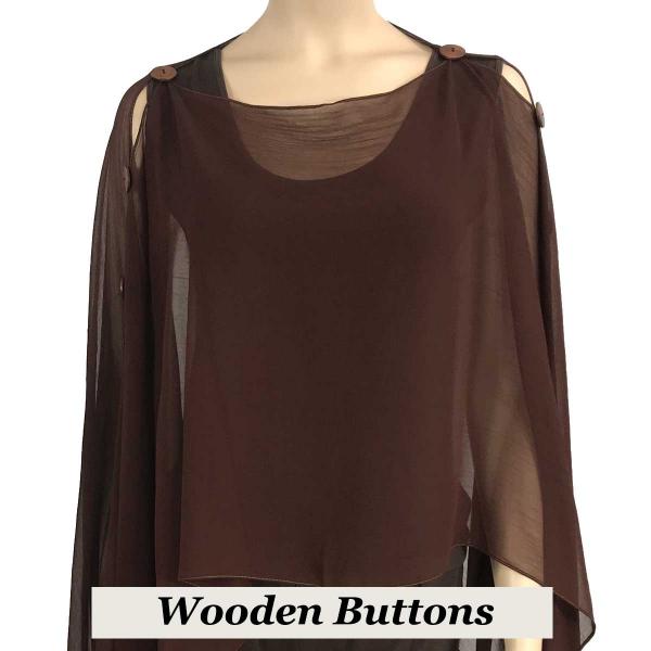 Wholesale 1799 - Silky Six Button Poncho/Cape SDB - Wooden Buttons<br>Solid Dark Brown - 