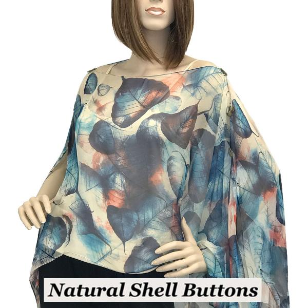 Wholesale 1799 - Silky Six Button Poncho/Cape 129BL - Shell Buttons<br>Blue (Leaves) - 