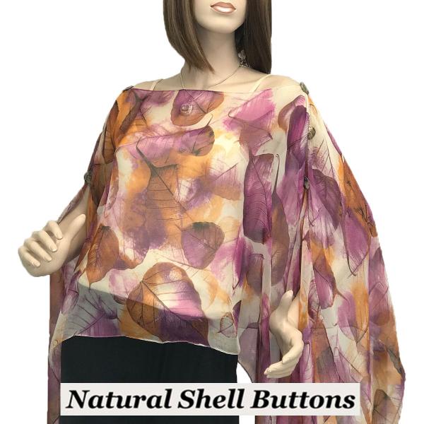 Wholesale 1799 - Silky Six Button Poncho/Cape 129PU - Shell Buttons <br> Purple (Leaves) - 