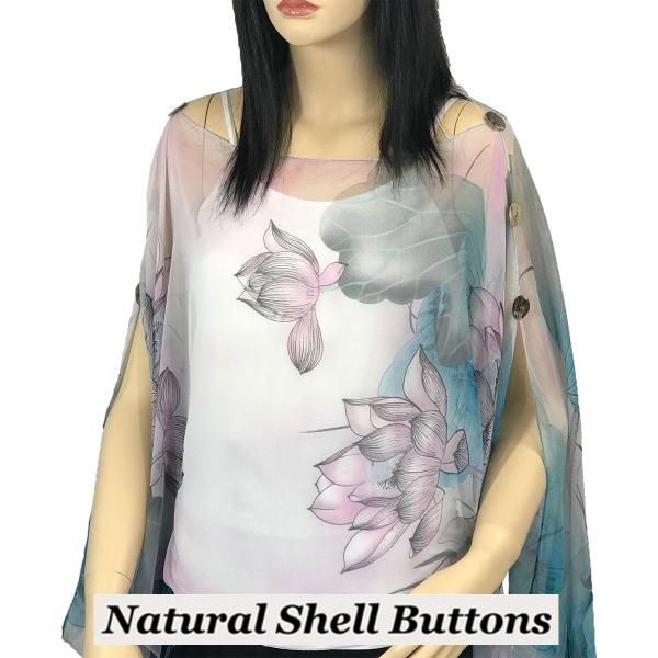 Wholesale 1799 - Silky Six Button Poncho/Cape 130TP - Shell Buttons <br> Teal-Pink (Lotus) - 
