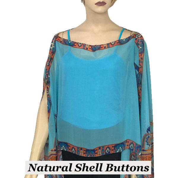 Wholesale 1799 - Silky Six Button Poncho/Cape 184SB - Shell Buttons <br> Sky Blue (Paisley Serpentine) - 